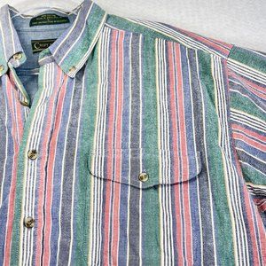 Vintage CROFT & BARROW Mens L Multicolor Striped Oxford Shirt Heavy Pocket